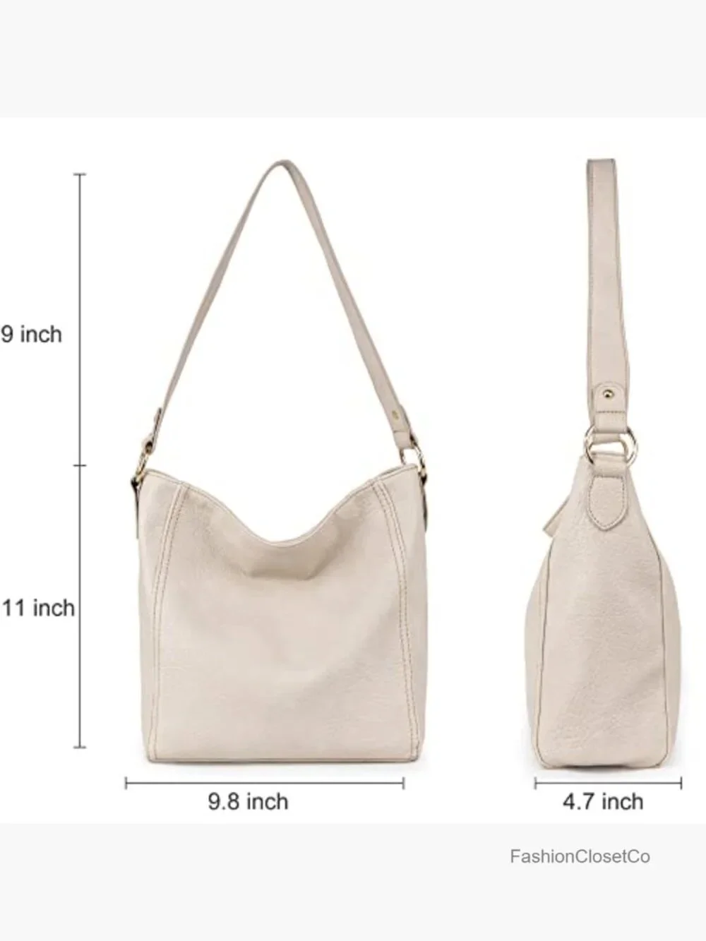 Faux Leather Hobo Bag with Zipper Closure and Shoulder Strap